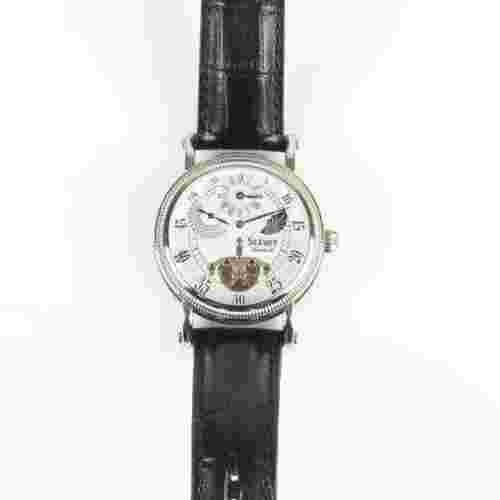 Stauer Automatic Silver Gentleman 22 Gem Watch - White Dial, Black Numbers