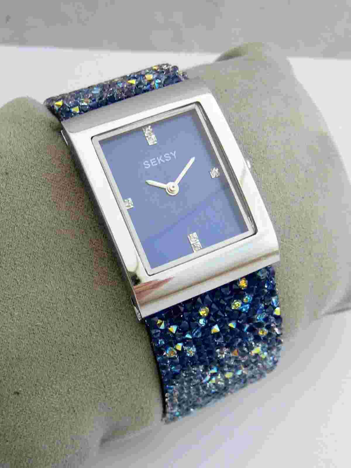 SEKSY ROCKS BY SEKONDA WATCH WOMENS 2758 STAINLESS STEEL BLUE CRYSTALS GENUINE