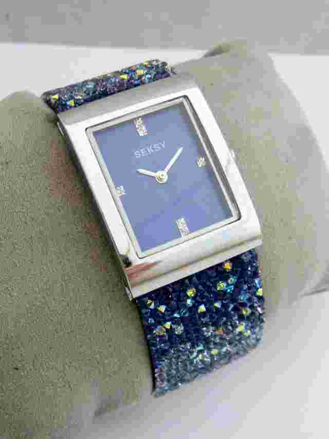 SEKSY ROCKS BY SEKONDA WATCH WOMENS 2758 STAINLESS STEEL BLUE CRYSTALS GENUINE