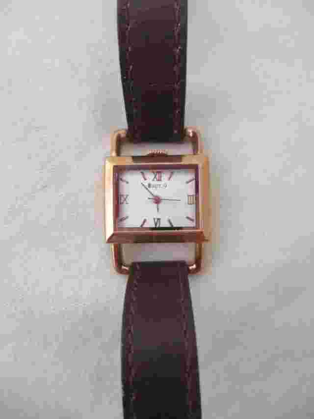 Apt. 9 Watch Brown Genuine Leather Buckle Band Rectangular Face Rose Gold Toned