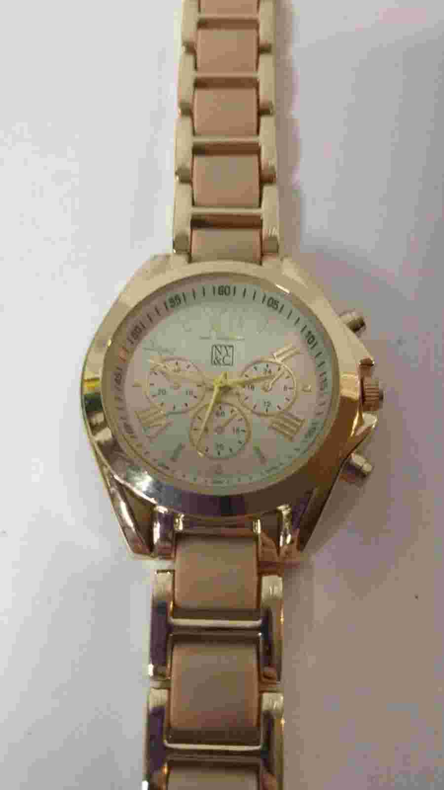 Women's 40mm Rose Gold NY&C Watch, Multifunction Look, Beige Resin Accented Band