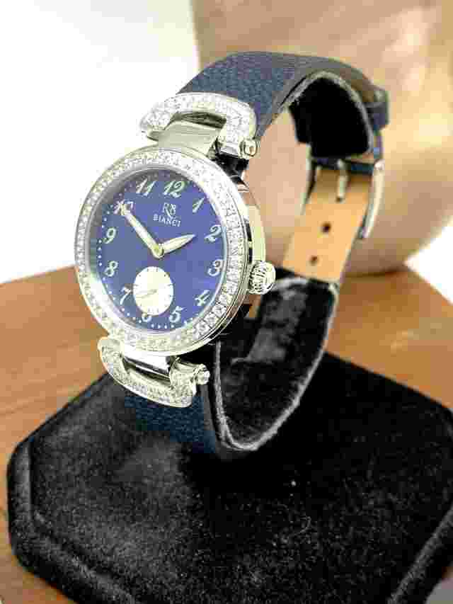 Roberto Bianci Women's Watch RB0615 Blue Dial Quartz Gemmed Leather Strap 32mm