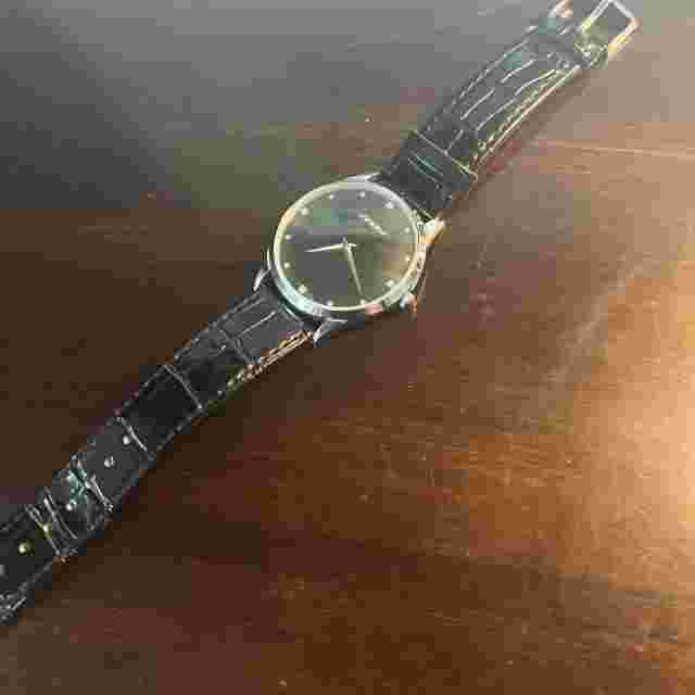 Sinobi Men's Diamond Quartz Watch Round Silver Tone Black Faux Leather