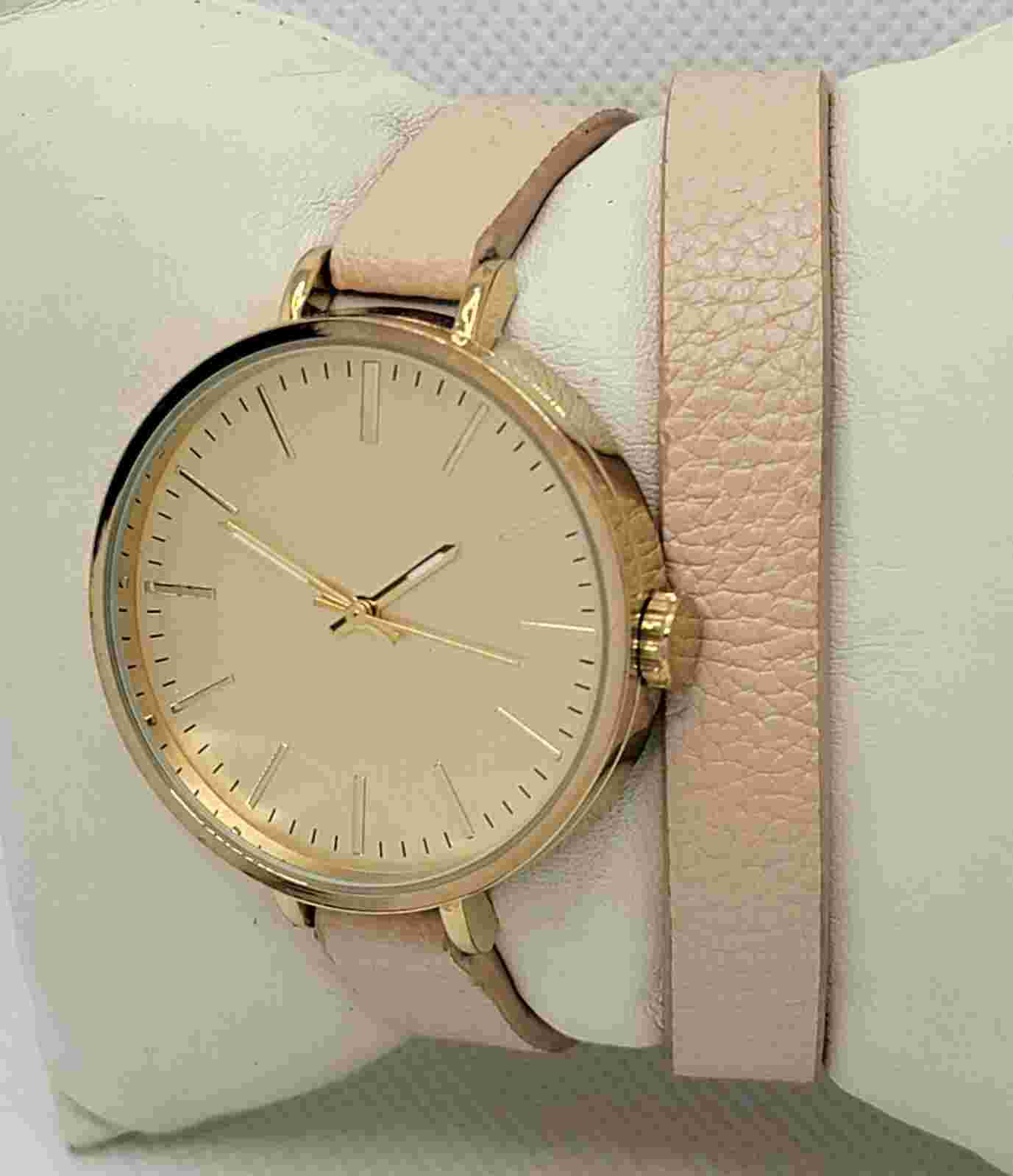 Ladies H&M Gold Tone Faux Blush Faux Leather Wrap Around Strap Analog Watch H3