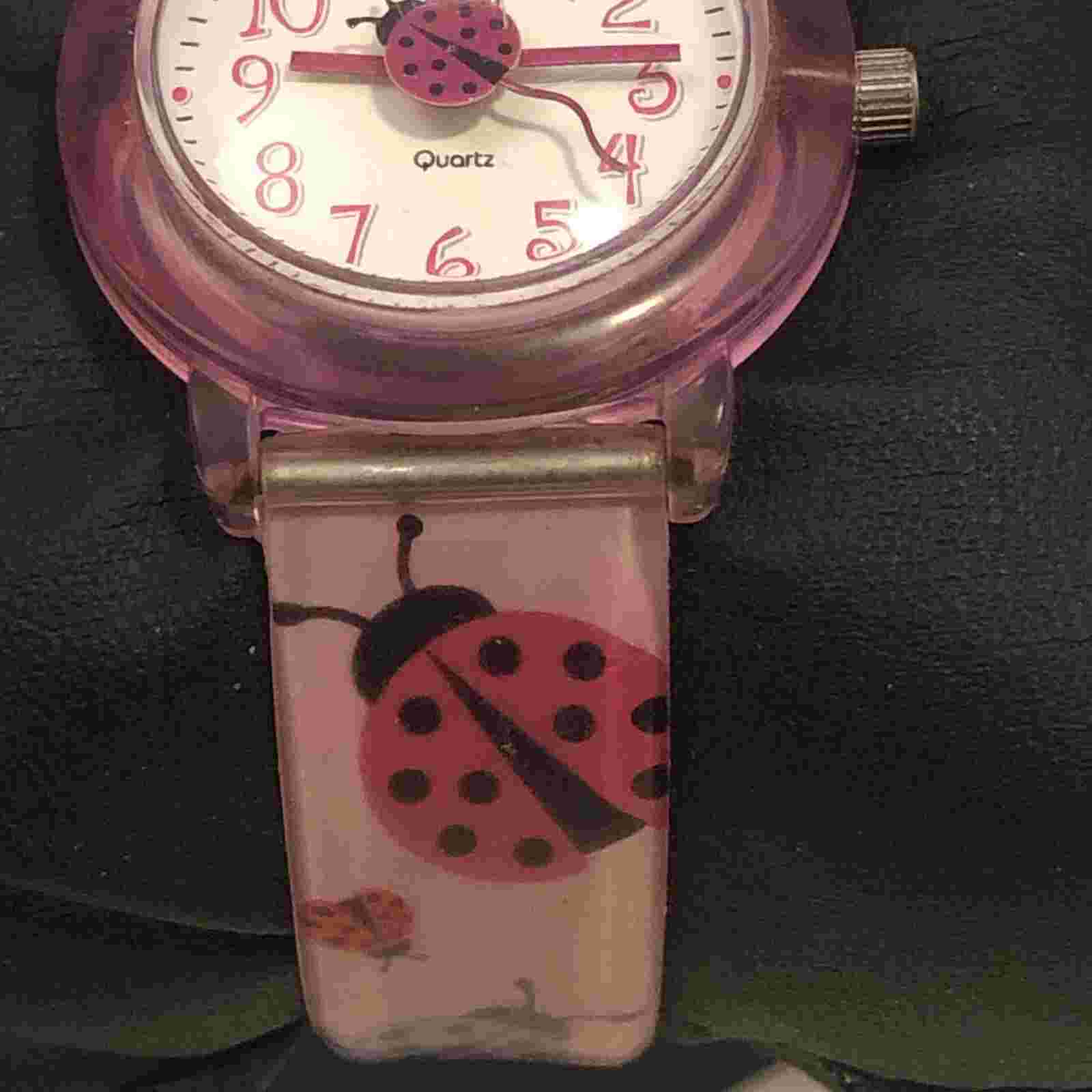 Lucky Wristwatch Pink Ladybug Buckle Band Round Face Fresh Battery