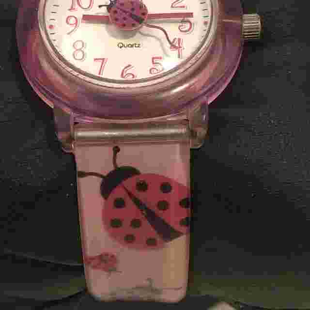 Lucky Wristwatch Pink Ladybug Buckle Band Round Face Fresh Battery