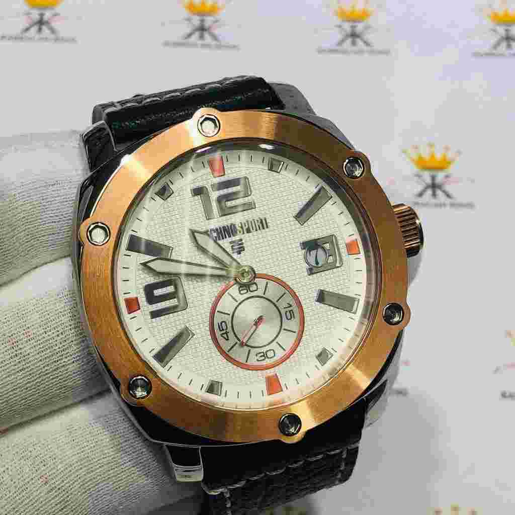 TechnoSport Rose Gold Stainless Steel Large Dial Chronograph Black Leather Watch