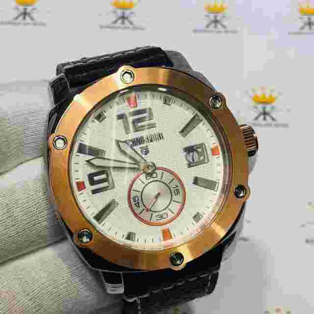 TechnoSport Rose Gold Stainless Steel Large Dial Chronograph Black Leather Watch