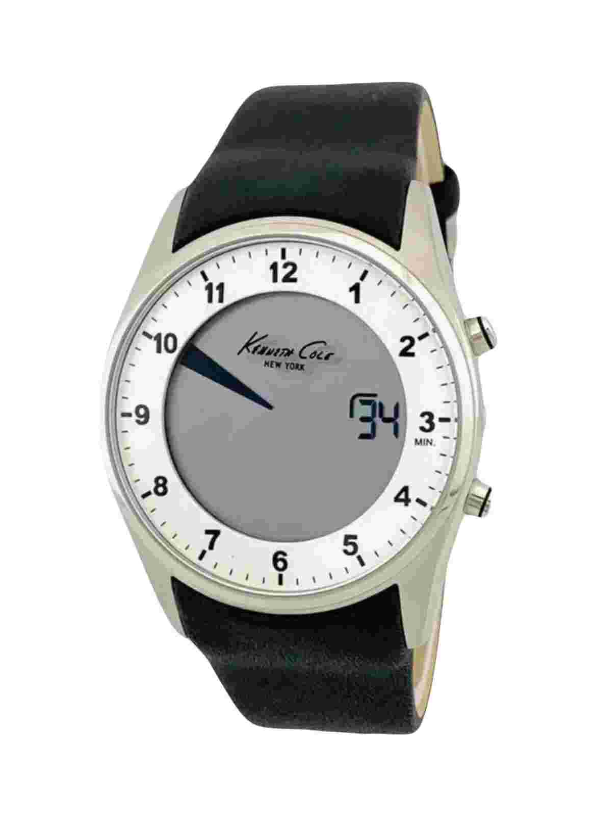 Kenneth Cole Men's Digital KC1724 Black Leather Strap Silver Number Dial Watch
