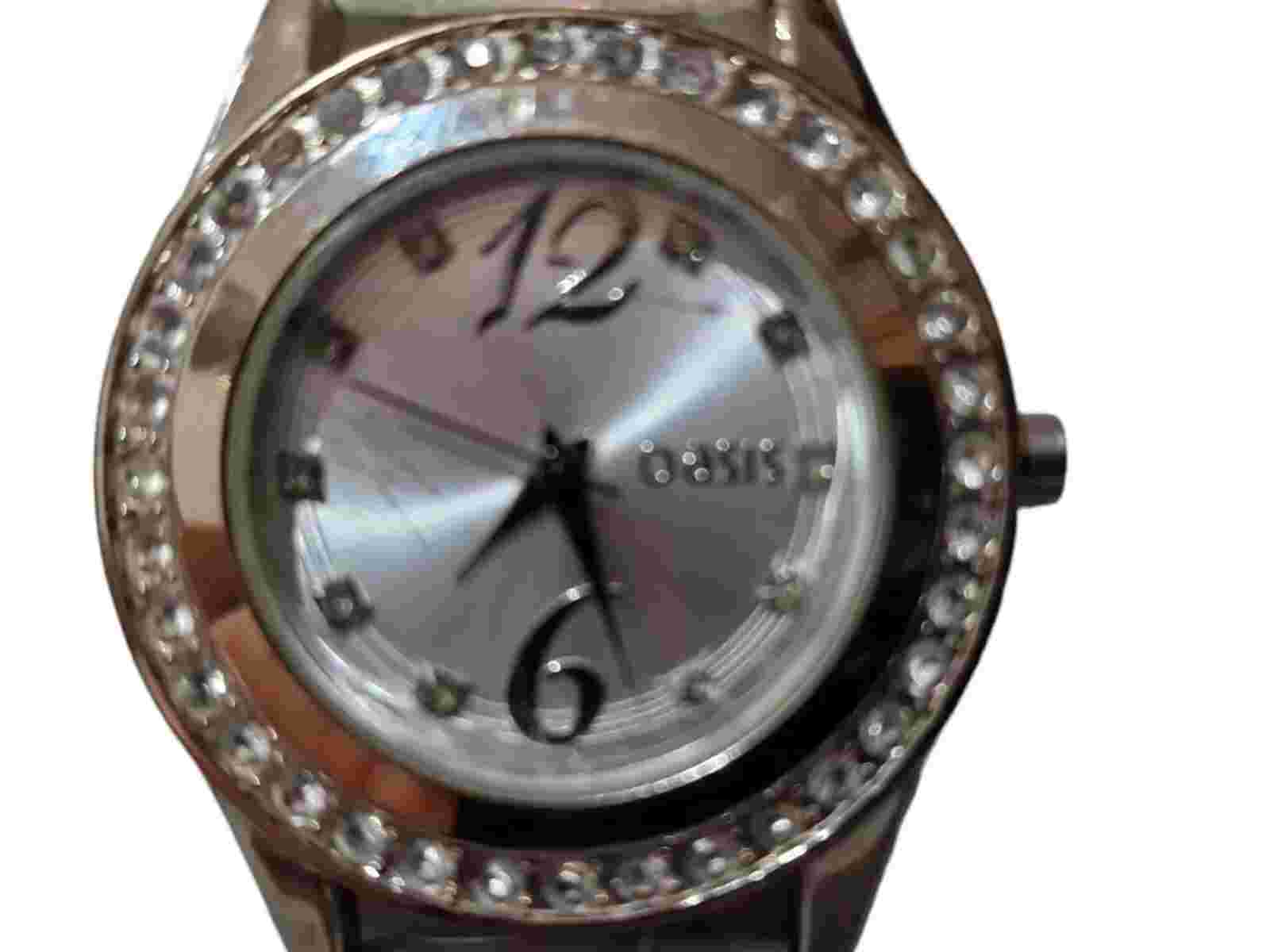 Oasis Ladies Watch Working Gemmed Silver Tone, New Battery Installed