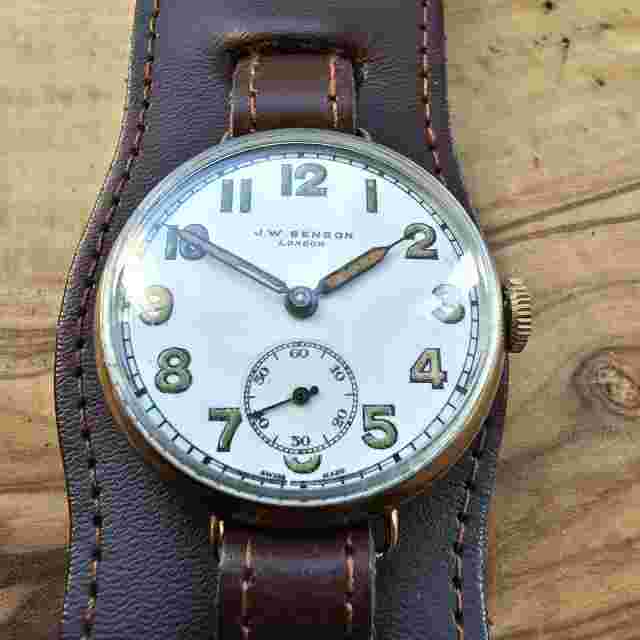 Vintage 9k Solid Gold J W Benson Trench  Men's Watch