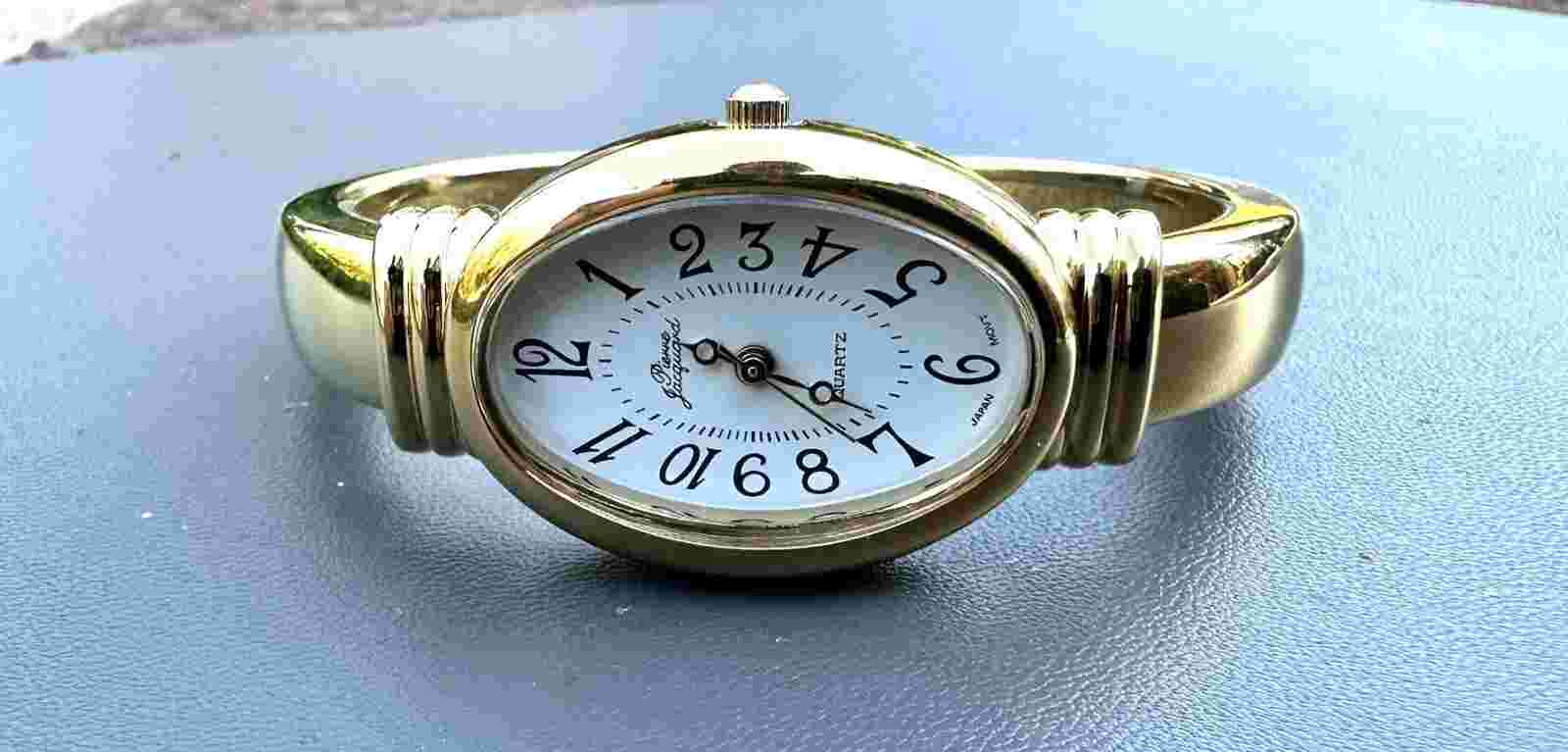 PIERRE JACQUARD Gold Tone Cuff Bracelet Watch 41201 New