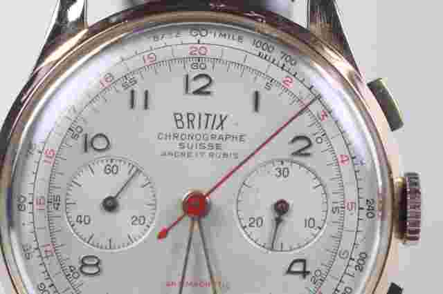 Vintage-Britix 2 register chronograph Suisse Ancre 17 rubis, 18KT gold men watch