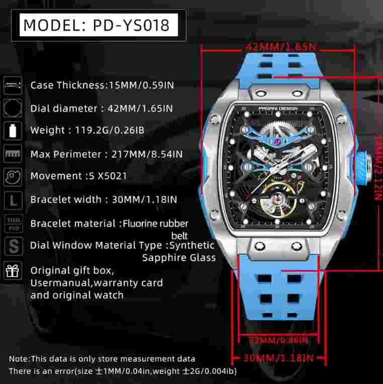 PAGANI DESIGN Automatic Watch For Men Skeleton Dial Silicone Mens Watch