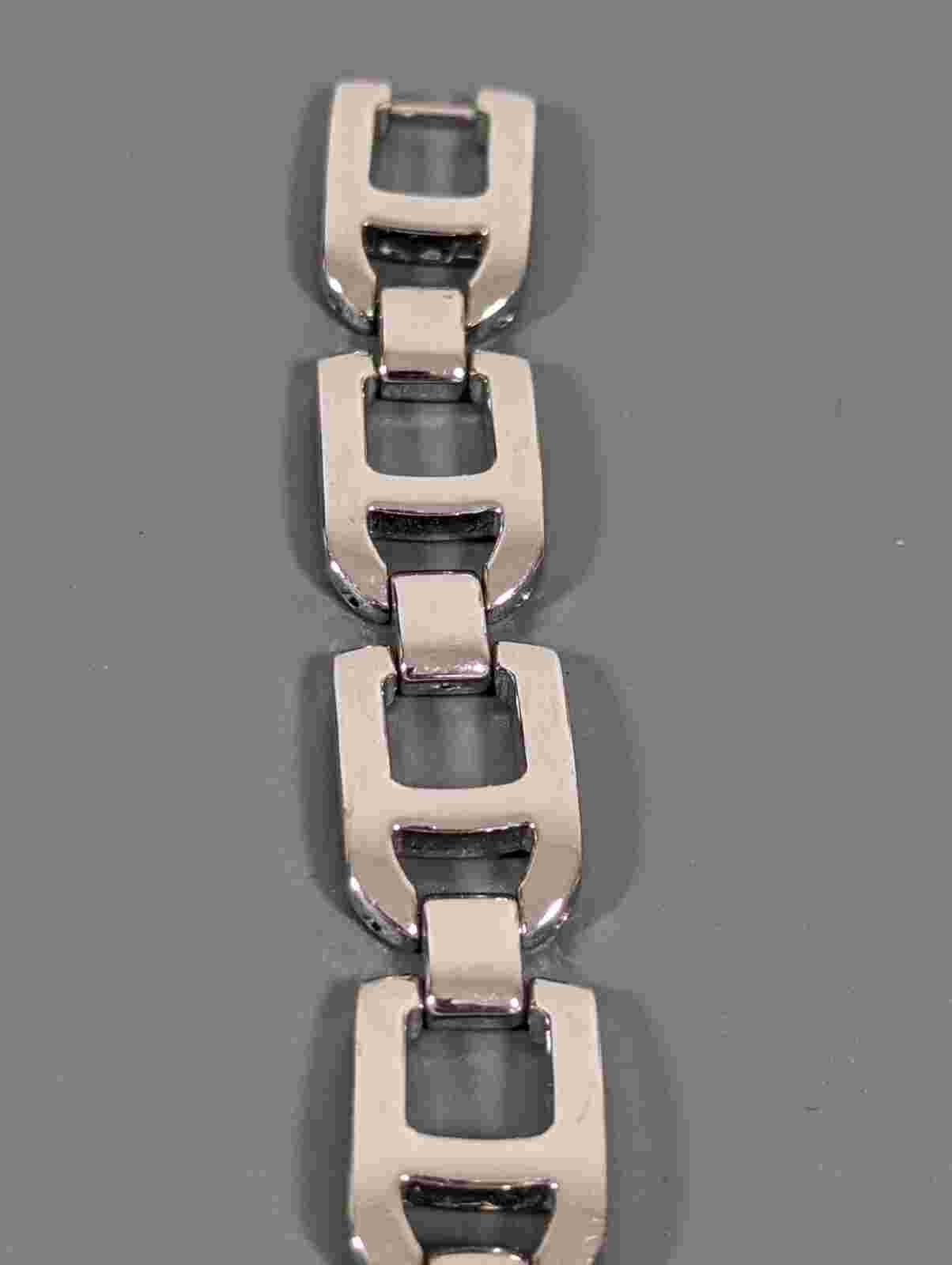 J Jill White Dial Silv5er Tone Rectangle Case Link Bracelet Band Watch