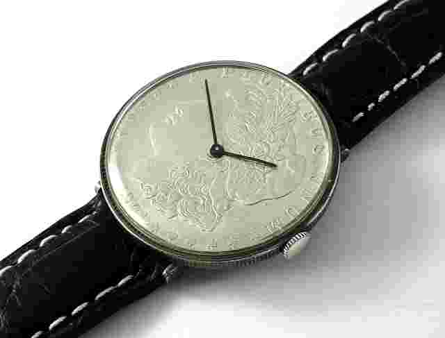 Vintage Swank Real 1921 Silver Morgan Dollar Mens Watch 17J Swiss 1980s