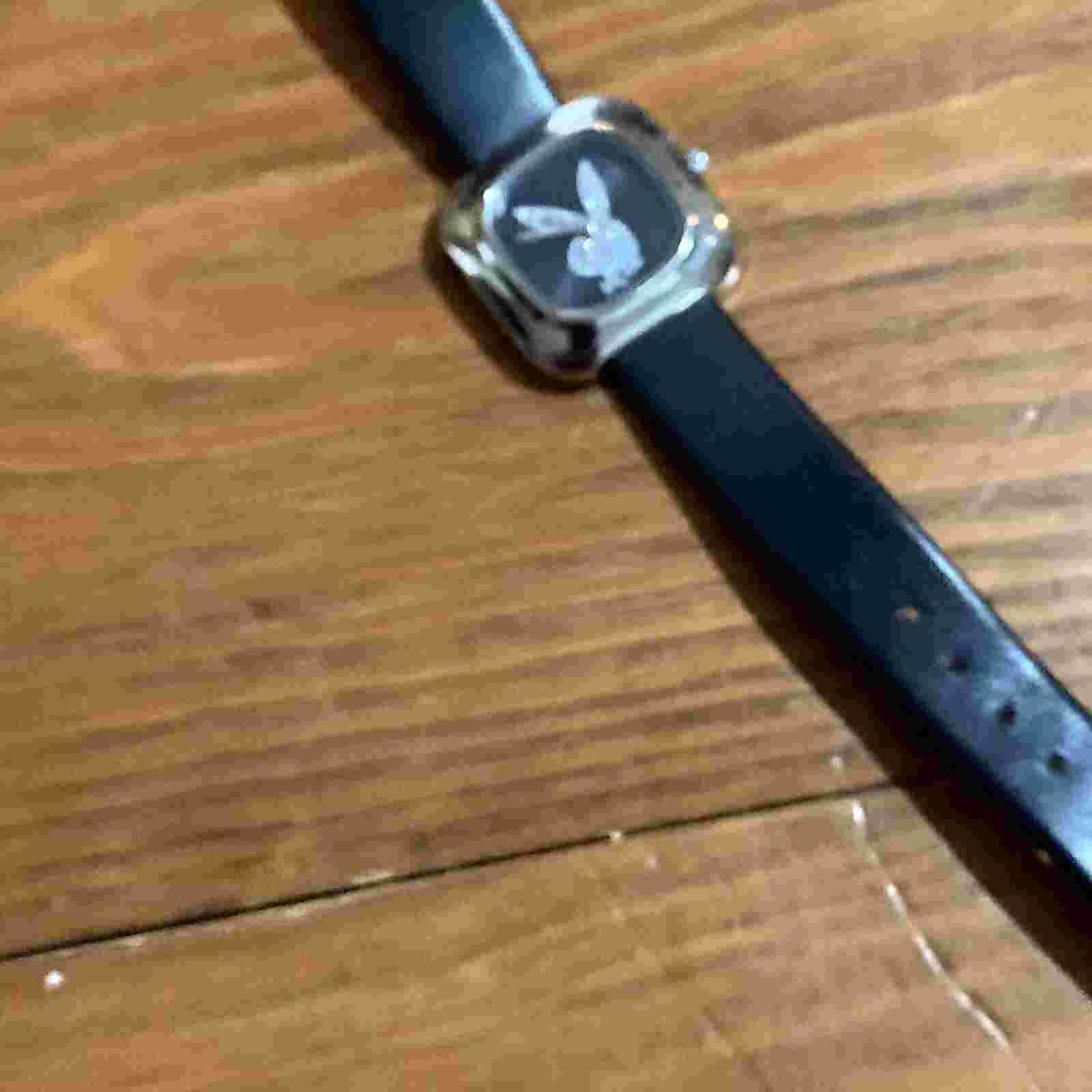 Vintage Playboy Quartz Womans Watch Tank Style Case Leather Band Works w New Bat