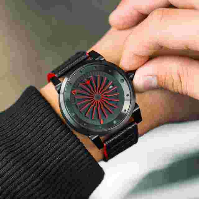 Zinvo Corsa Turbine Automatique Acier Noir Rouge Cuir Gris Saphir Montre Homme