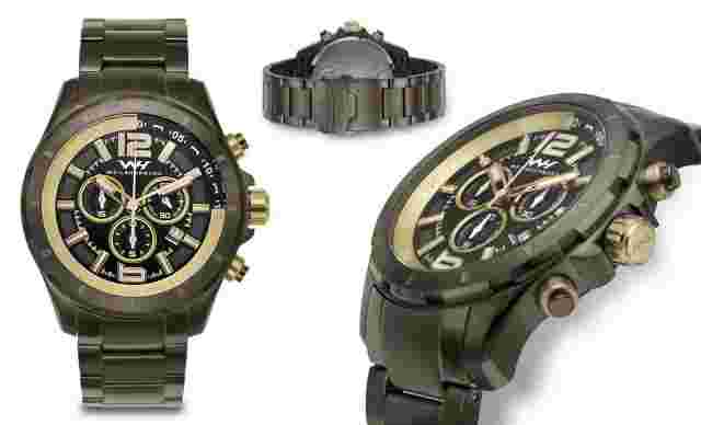 NEW Weil & Harburg 14144 Men's Thornton Kodiac Chrono Gold Dial Grey Steel Watch