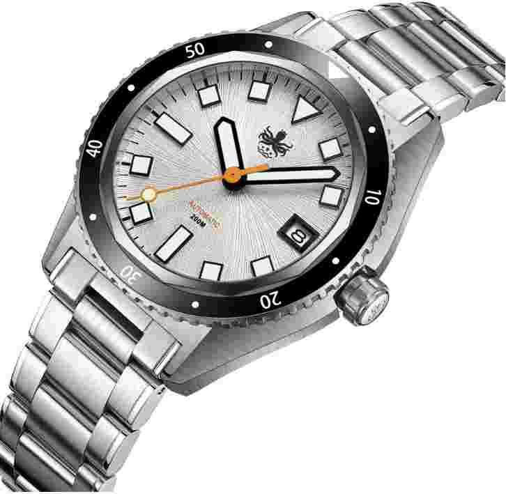 SALE!! PHOIBOS Argo 200M Automatic Diver Watch Spiral Sunray Silver White PY052E
