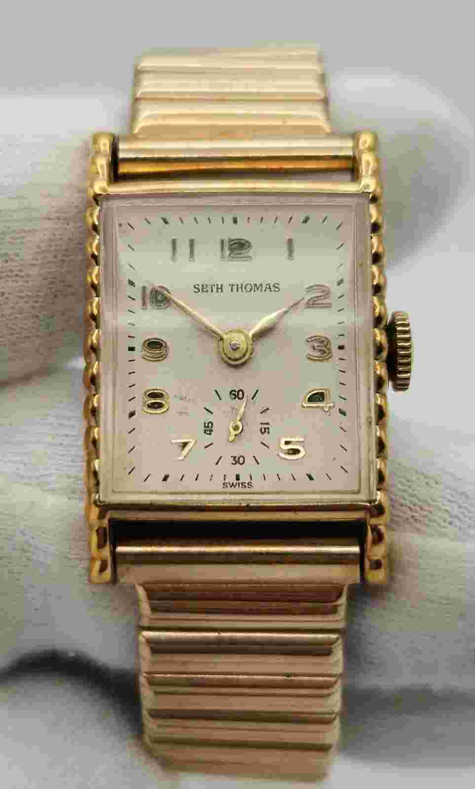 Seth Thomas Men's Vintage 10K Gold Plated Bezel Swiss Made Mechanical Watch