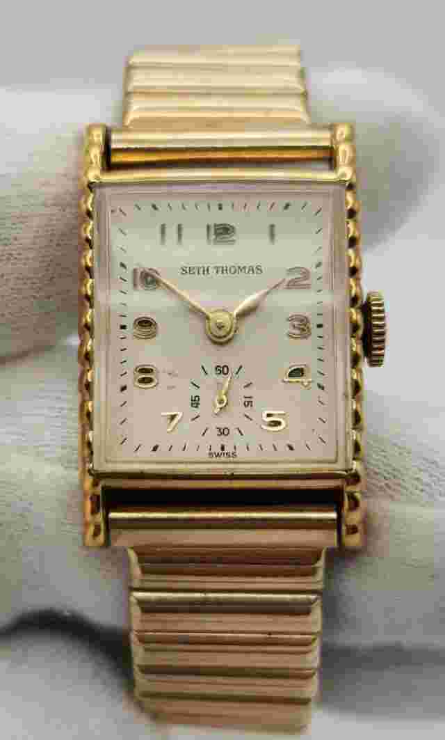 Seth Thomas Men's Vintage 10K Gold Plated Bezel Swiss Made Mechanical Watch