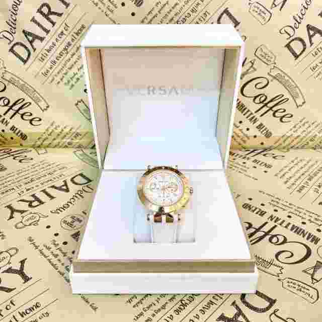 Versace Watch Verq-00200 Gold White Leather H689