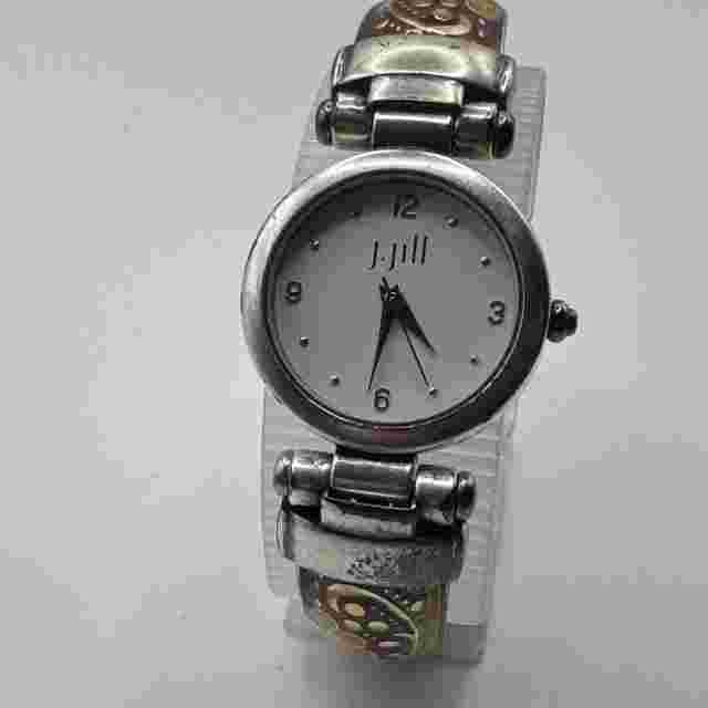 VTG J Jill Quartz Watch Women Silver Flower Cuff Bangle Japan Movt New Battery