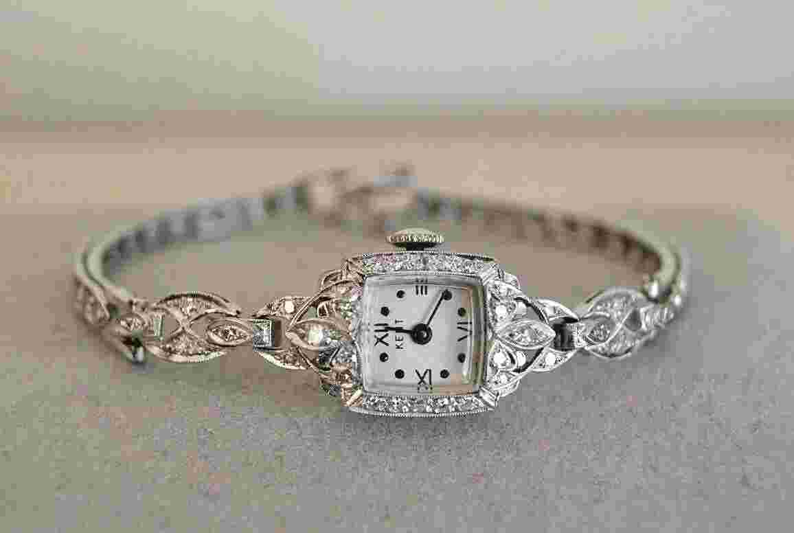 Stunning Vintage Platinum Gold and Diamonds Kent Women's Watch .58 ct. Diamonds