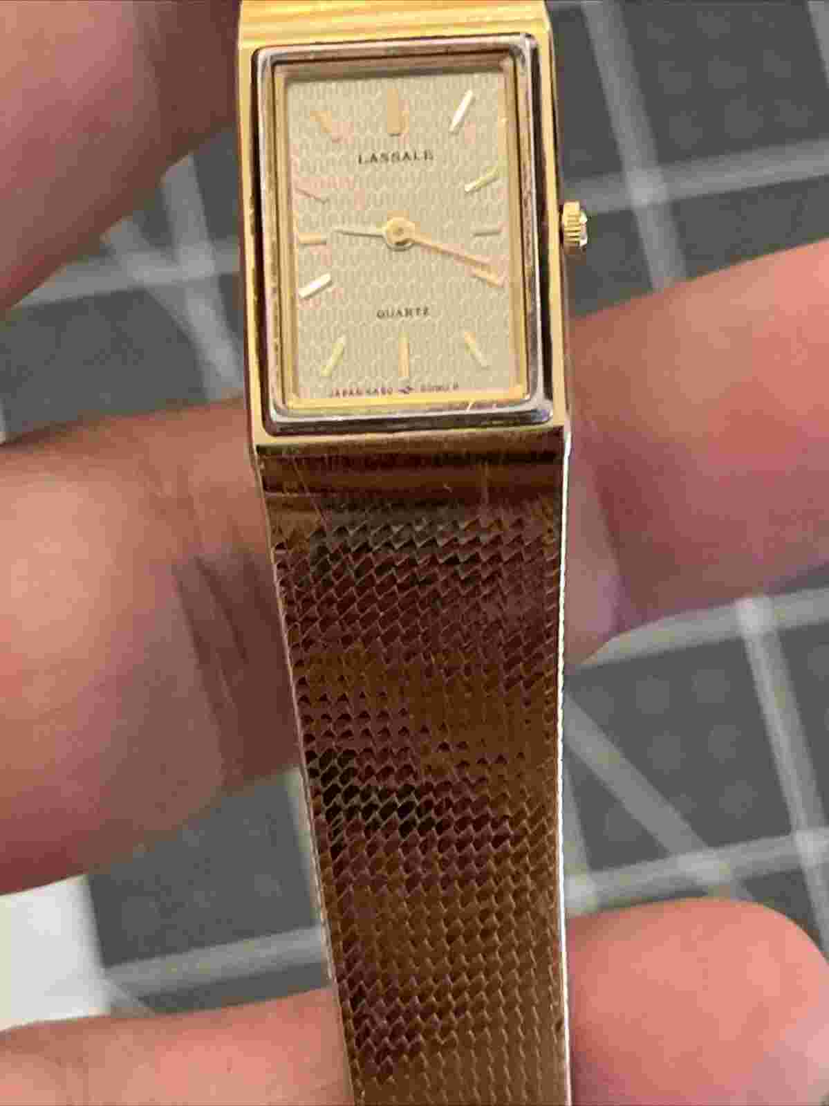 5a50-5079 lassale ladies watch gold plate mesh band new battery child size