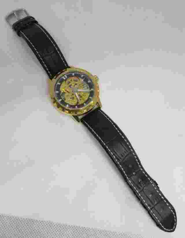 SHENHUA GOLD TONE SKELETAL AUTOMATIC MENS WRIST WATCH ~W1
