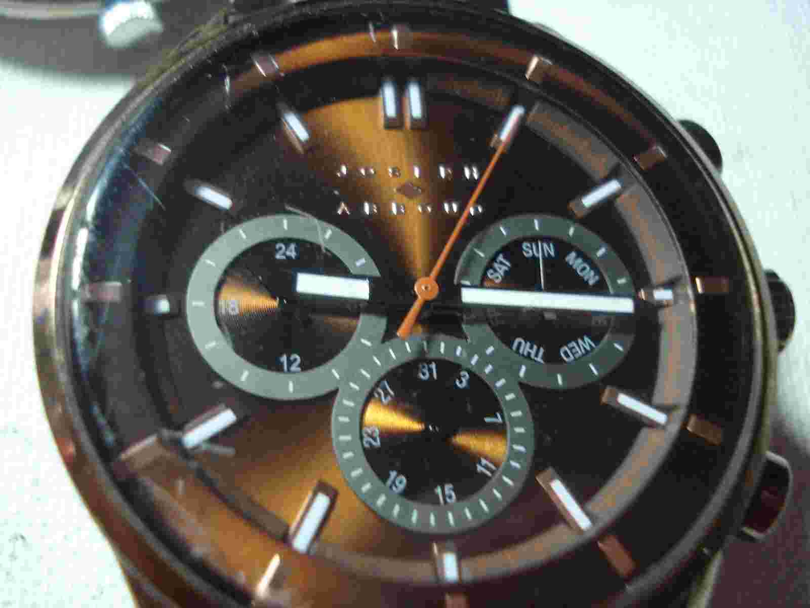 RARE LARGE MEN'S 3 DIALS MILITARY TIME JOSEPH ABBOUD BROWN WATCH NEW BATTERY