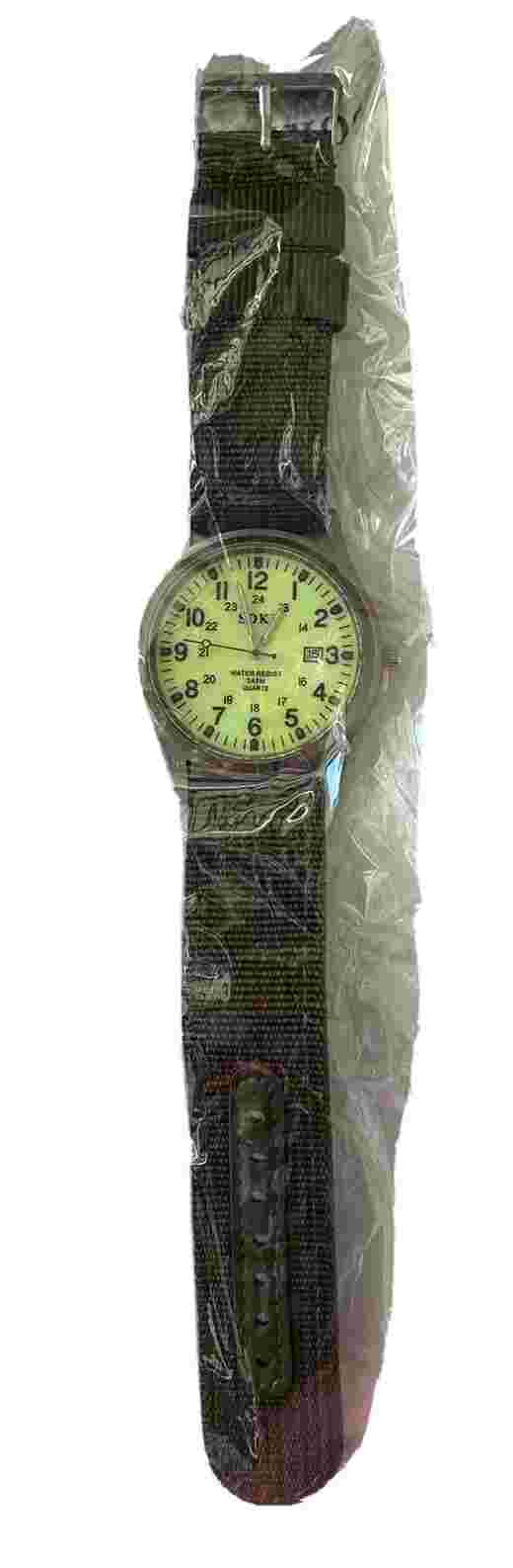 Mens Soki Field Military Army Round Green Glow Dial Canvas Strap Analog Watch WB