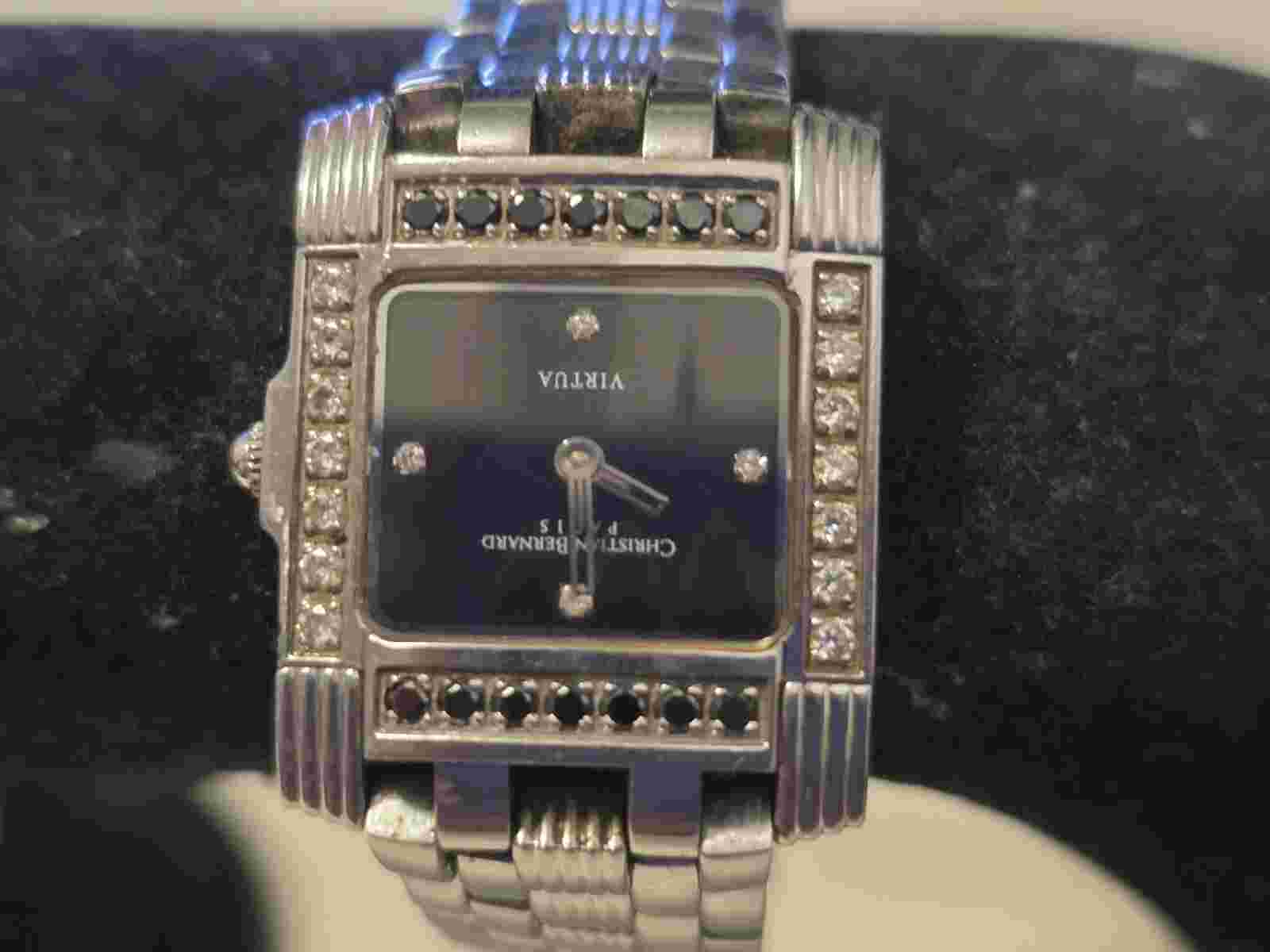 Christian Bernard Stainless Steel Diamond & Black Sapphire Quartz Ladies Watch