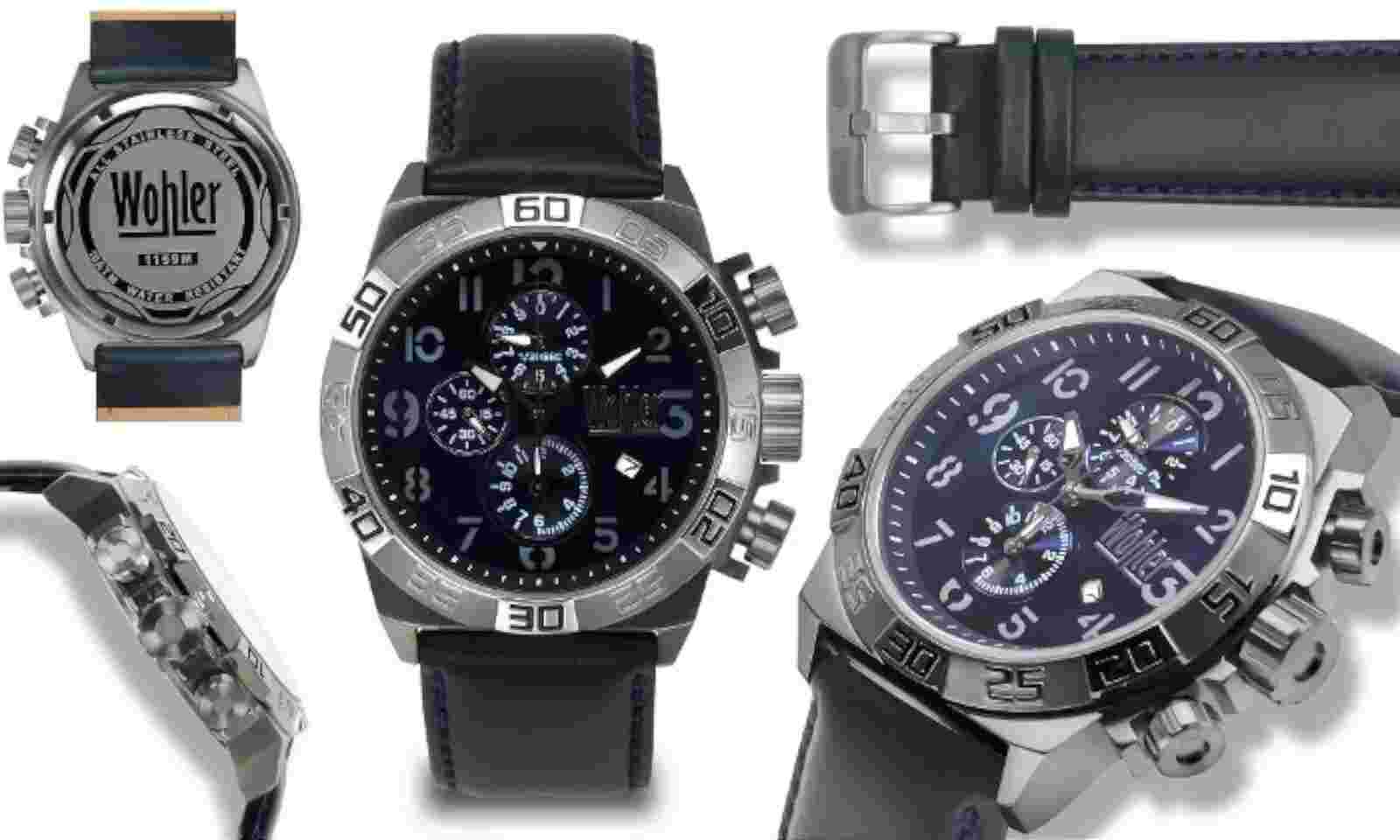 NEW Wohler 1159M Men's Lorhard Collection Blue Leather Sport Style Date Watch