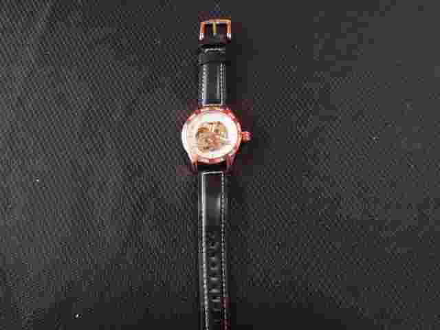 Emporio di Milano Men's Rose Gold Rhinestone Watch Black Genuine Leather