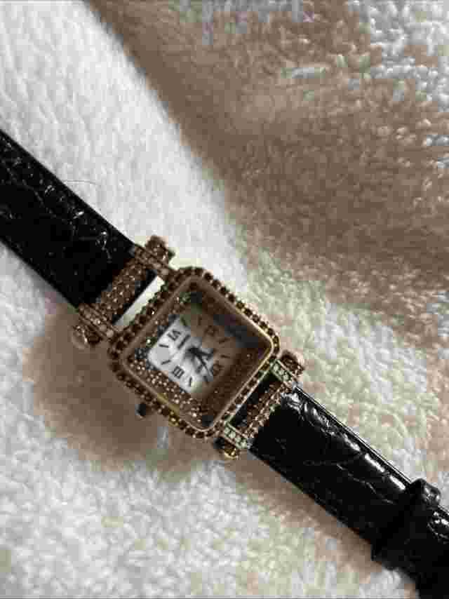 Heidi Daus "Timeless Beauty" Pave' Bezel Black Leather Strap Watch