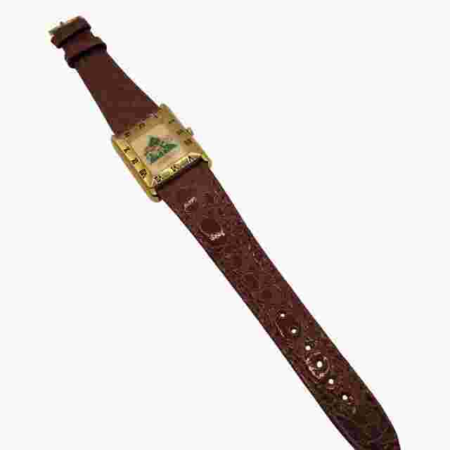 Jacques Farel Christmas Watch Gold Tone Roman Numerals Genuine Red Leather Strap