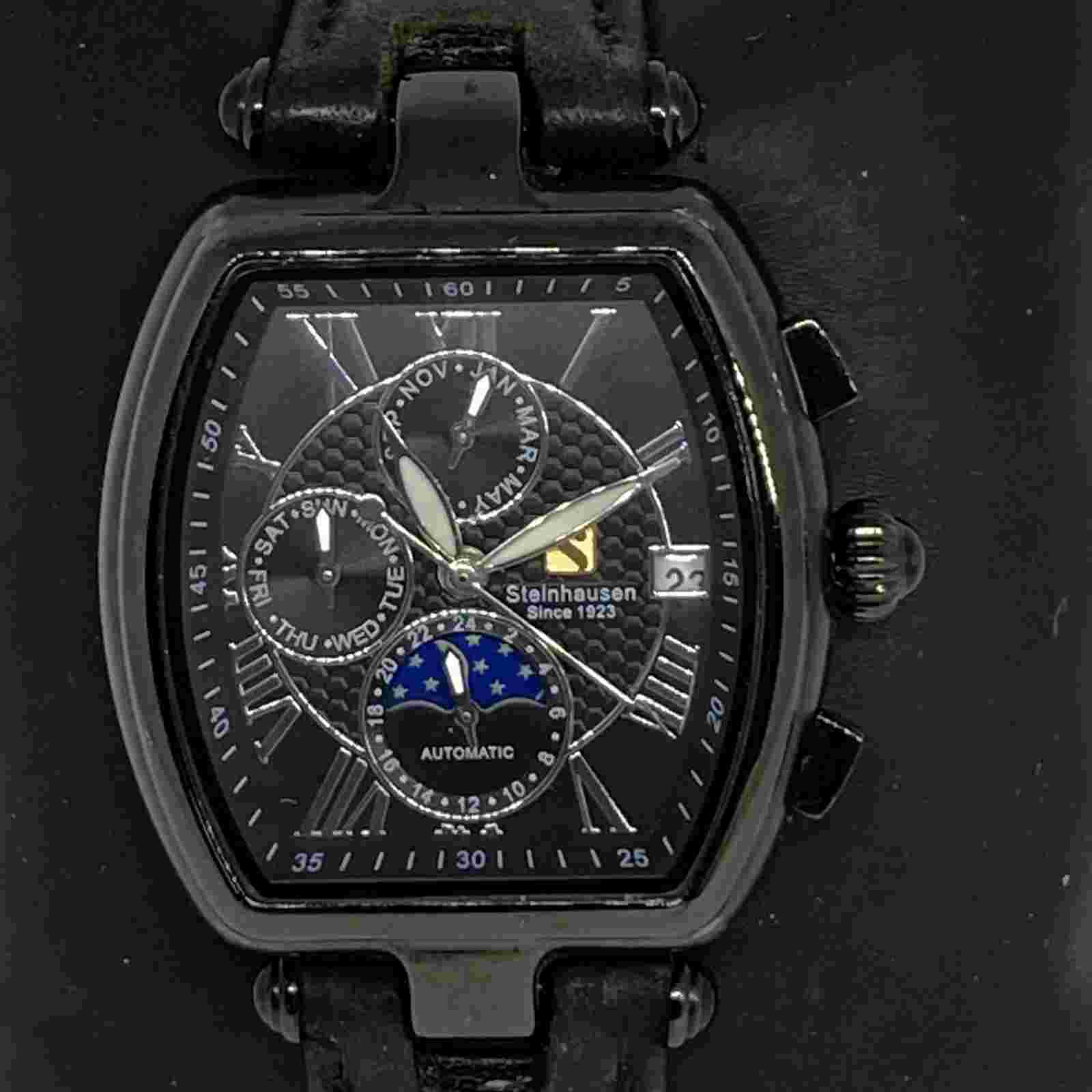 Steinhausen LW393LL-13-M009 Women Black Leather Black Dial Automatic Watch XR191