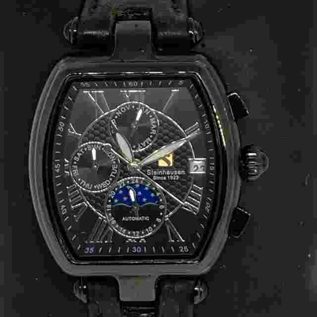 Steinhausen LW393LL-13-M009 Women Black Leather Black Dial Automatic Watch XR191