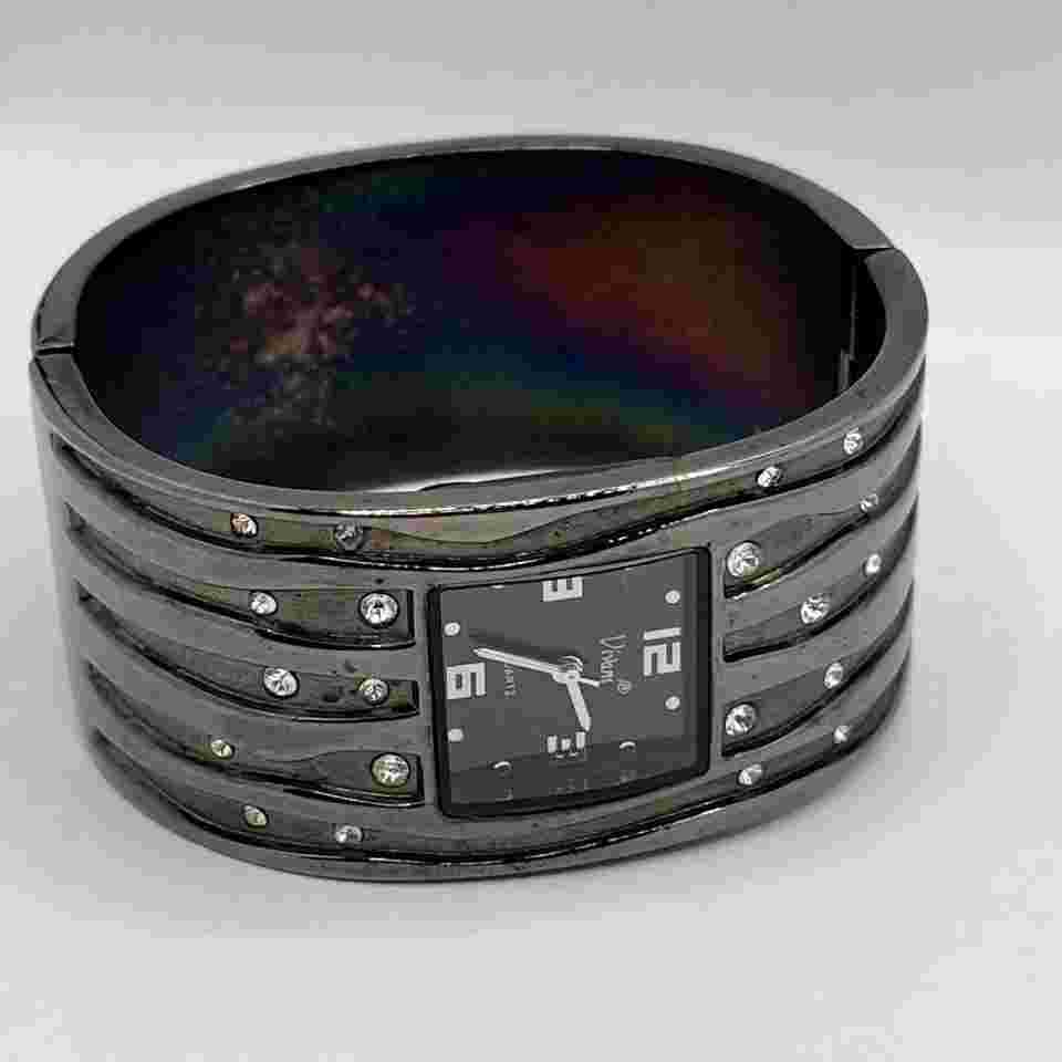 Vivani Women's Bangle Band Quartz Watch Crystal Accent Gunmetal- New Battery