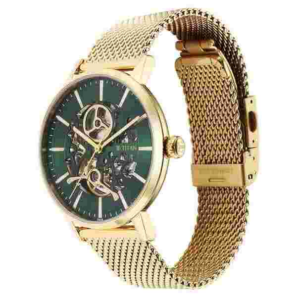 Titan Mechanical Slimline Golden Dial Mechanical Stainless Steel Strap watch for
