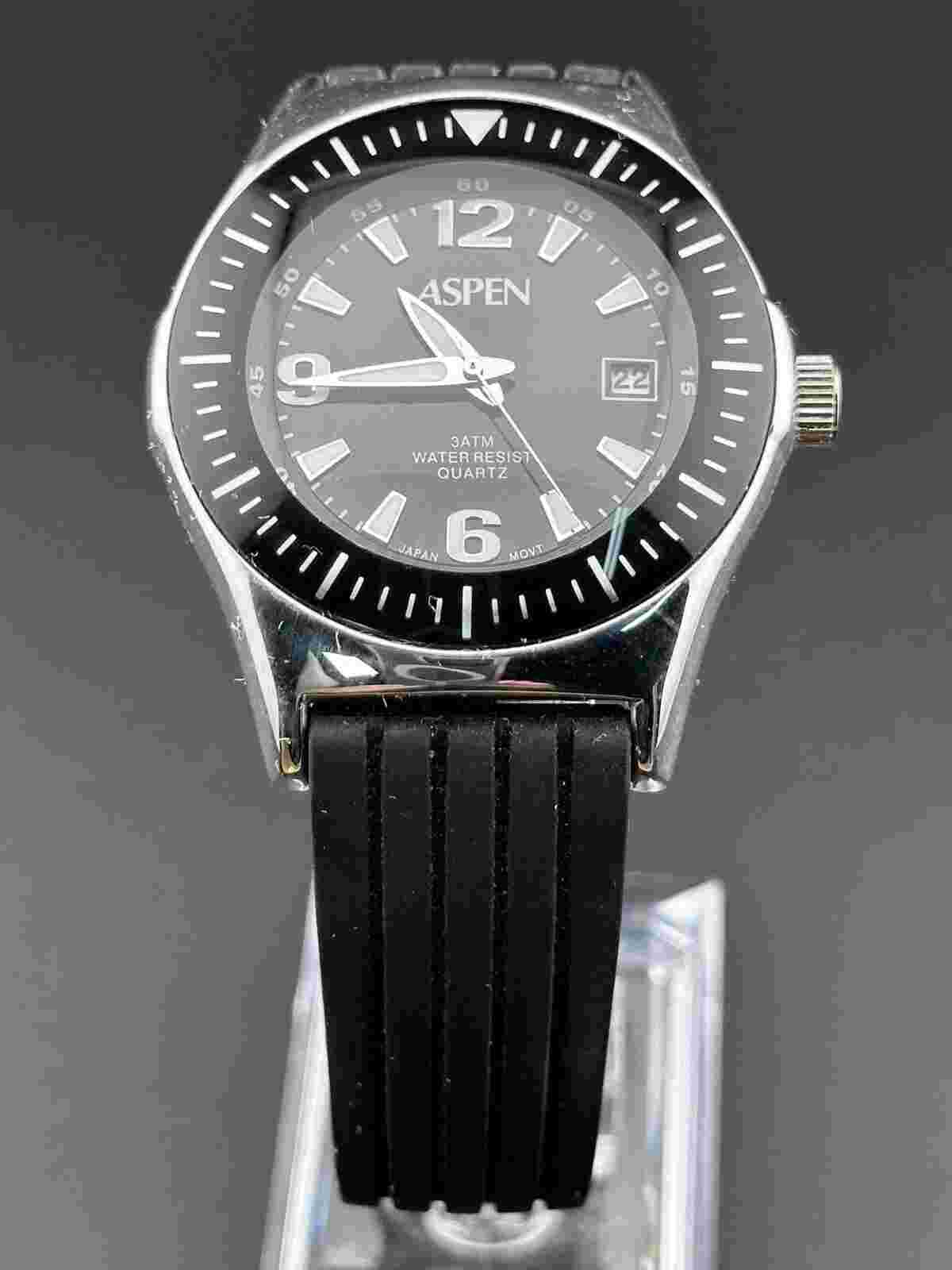 Working ASPEN Mens Watch P-JAEJA Genuine Day/Dare Bubble Crystal Black Dial L3