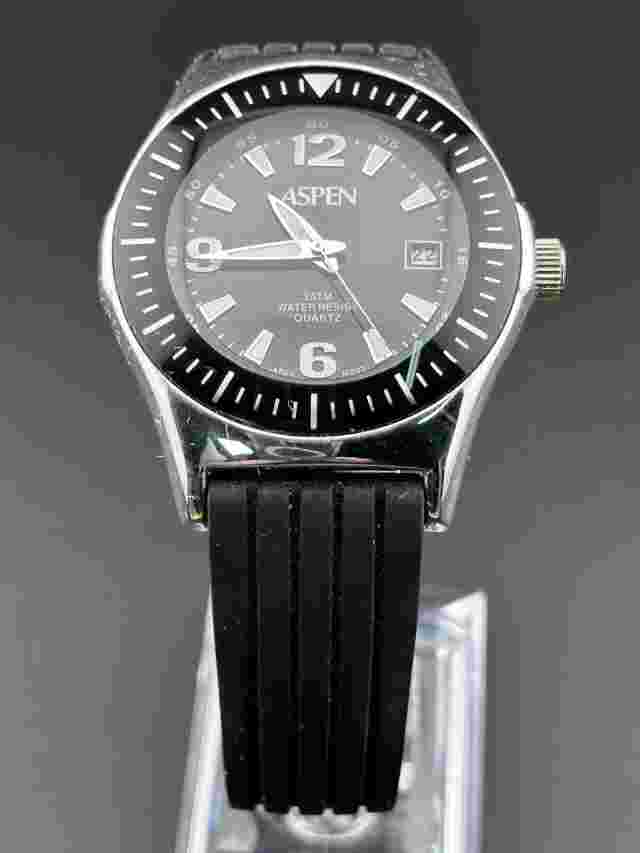 Working ASPEN Mens Watch P-JAEJA Genuine Day/Dare Bubble Crystal Black Dial L3
