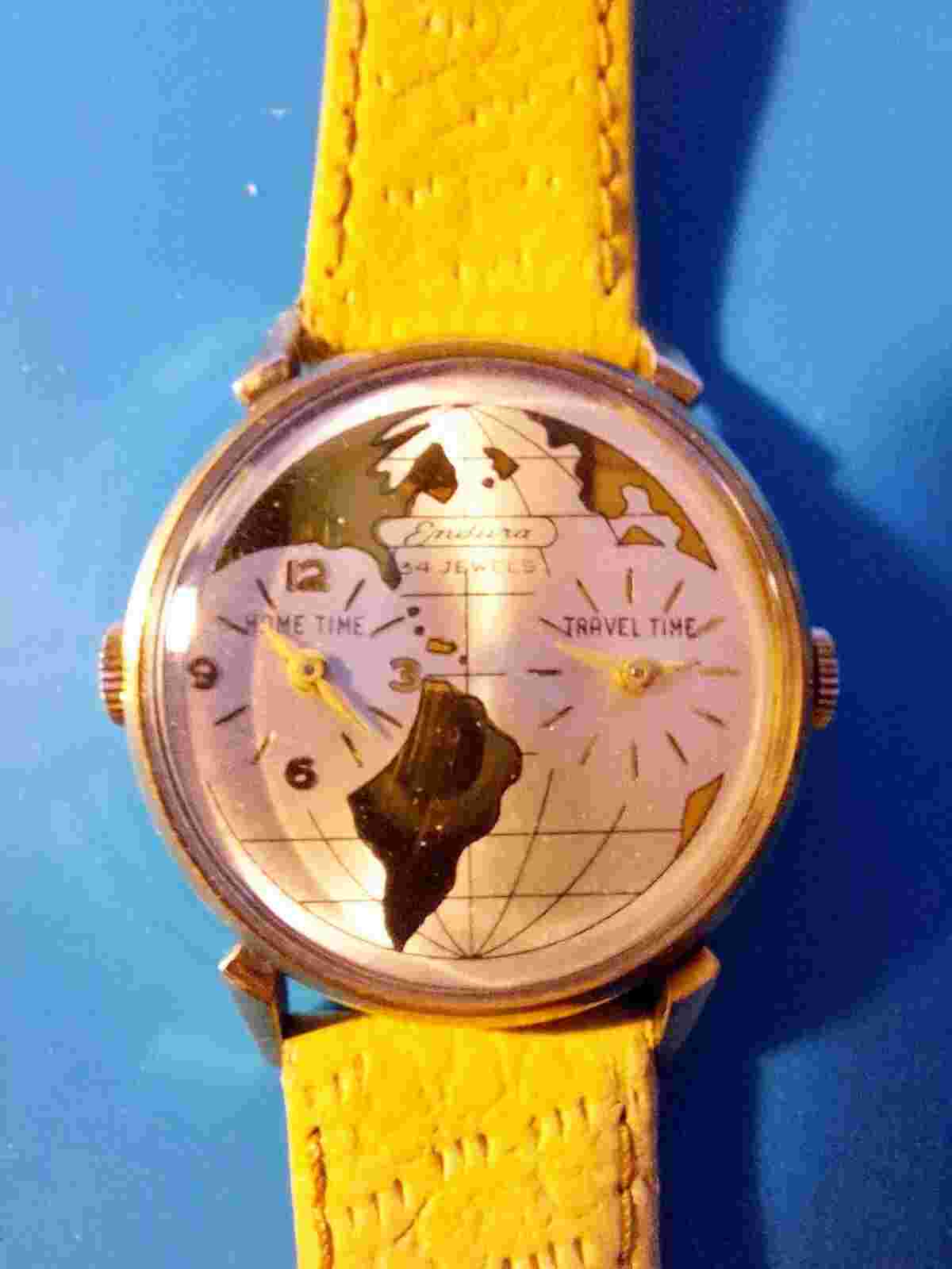 Vintage 34 Jewel Endura Dual Time Mechanical Mens Watch..Pristine, 10k RGP