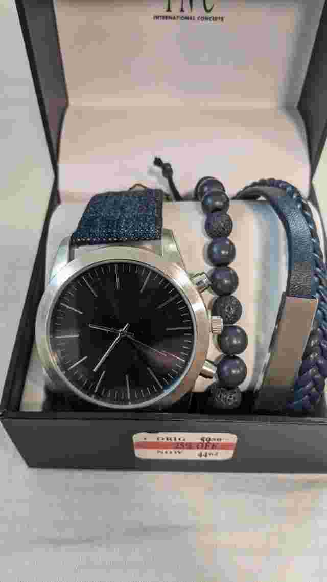 INC INTERNATIONAL CONCEPTS Men Blue Denim Strap Watch 46mm 3-Pc Set - JLY03