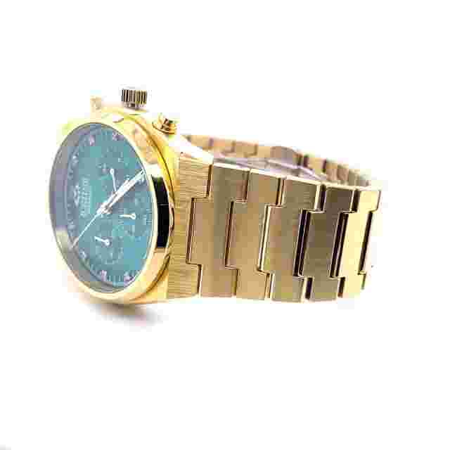 IceTime Maximus 41mm Men Yellow Gold Steel Watch Green Dial Iced 0.10ct Diamonds