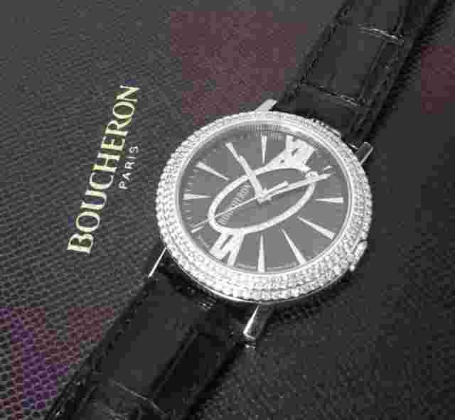 BOUCHERON Rondo WA010308 Automatic Black Dial Diamond Leather Men's Watch