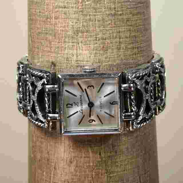 Lausanne Womens Wind Up Silver Tone Square Mechanical Watch