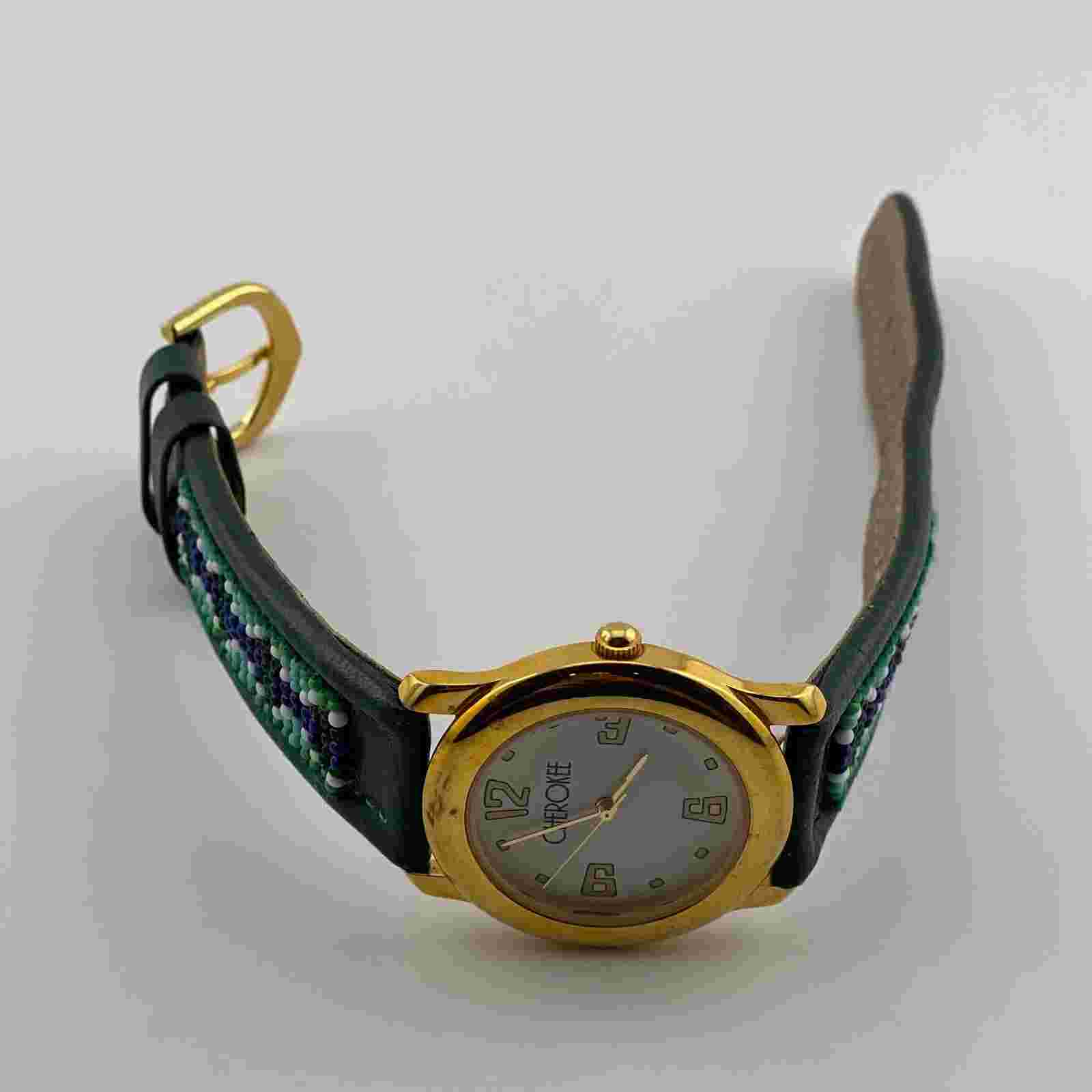 Cherokee Womens Watch 32mm Case Green Beaded Band Quartz Three Hands